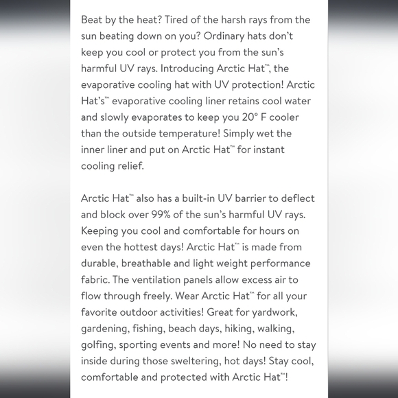 Arctic Air Evaporative Cooling Hat One Size Silver Ventilated UV Protection - Picture 16 of 16